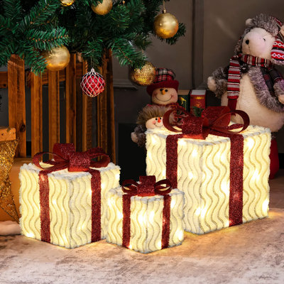 Ensemble de boîte-cadeau de Noël 3 pièces avec rubans rouges décoratifs et nœuds