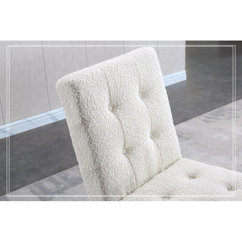 Chaise de salle à manger, conception capitonnée et base en acier inoxydable à finition dorée, Blanc