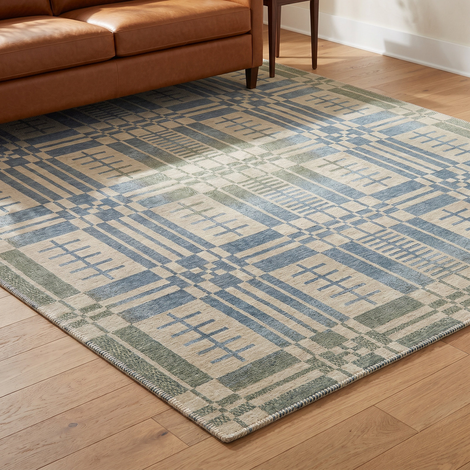 Claudina Blue Cream Geometric Rug, Rectangle 7'10" x 10'