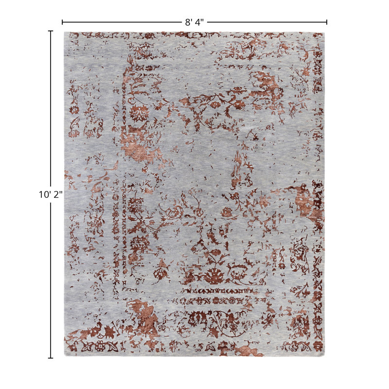 Tapis moderne noué à la main de conception unique - gris, 8 pi 4 po x 10 pi 2 po Modern