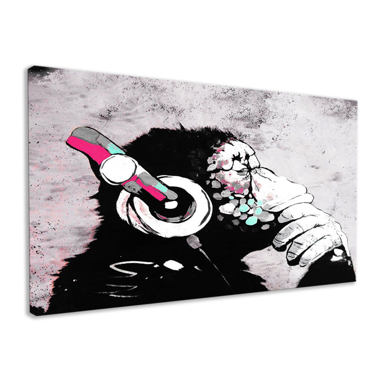 Music Monkey - Wrapped Canvas Art Prints, 31cm H x 51cm W x 2cm D