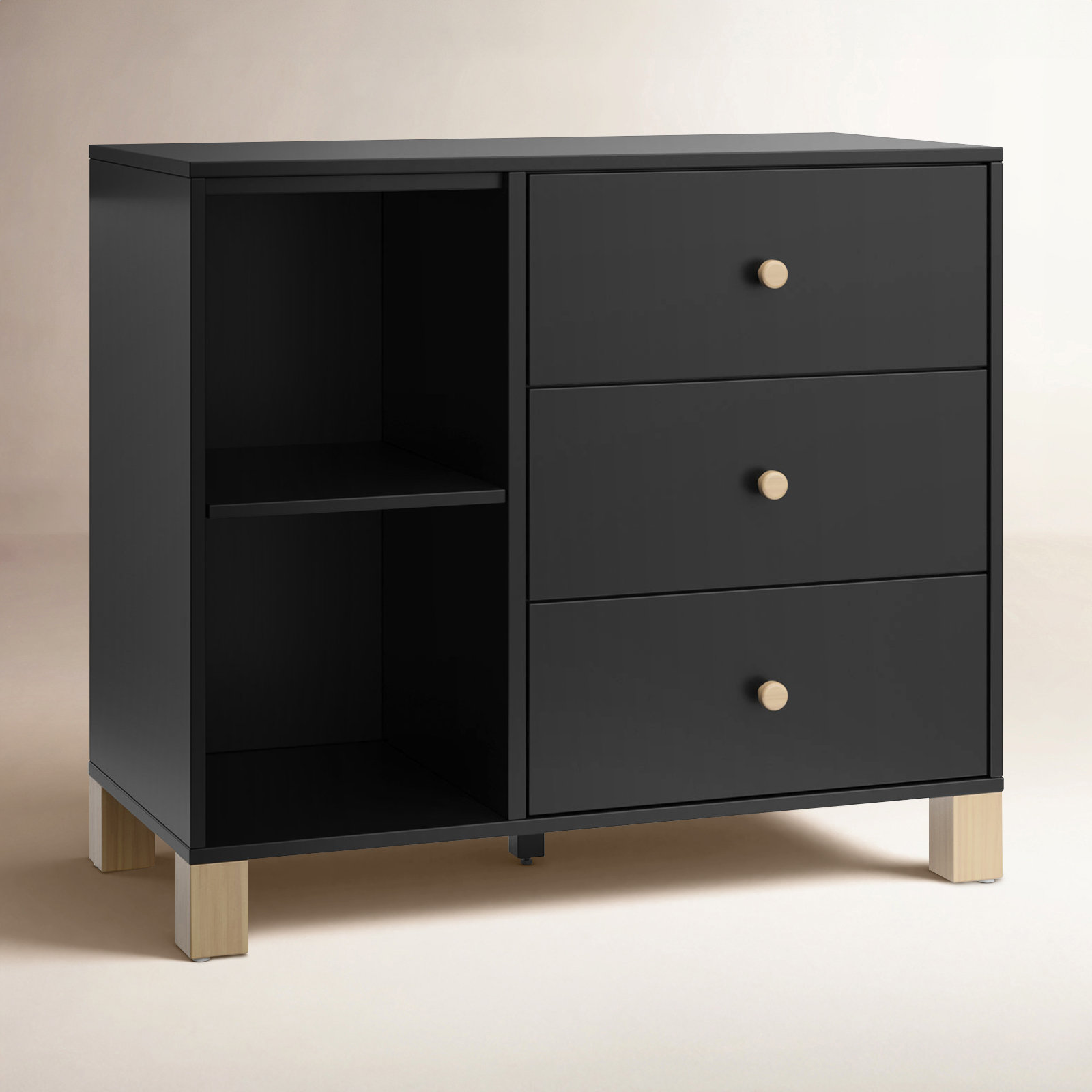 California 3-Drawer Combo Dresser, Black