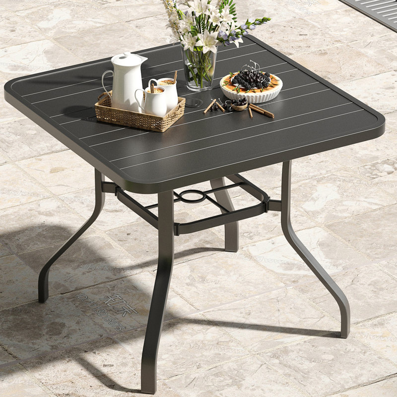 Table de patio carrée avec trou pour parasol, Noir