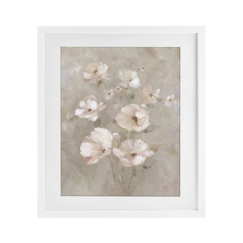 «Blush Florals over Beige», reproduction encadrée sous verre, design par Carol Robinson, H 16 po x l 13 po