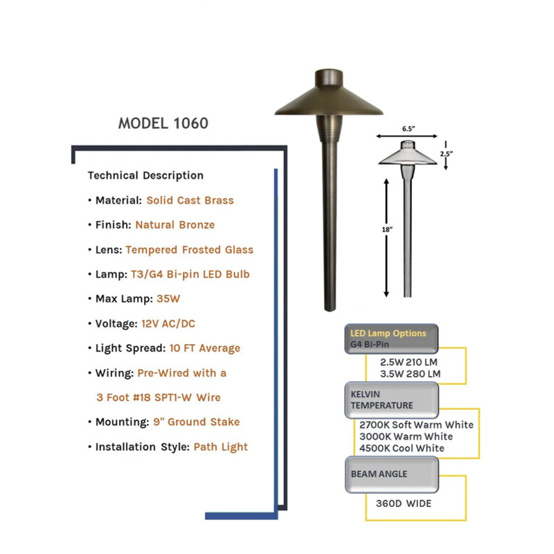 Natural Bronze LED Brass Pathway Light 20.5 Inches