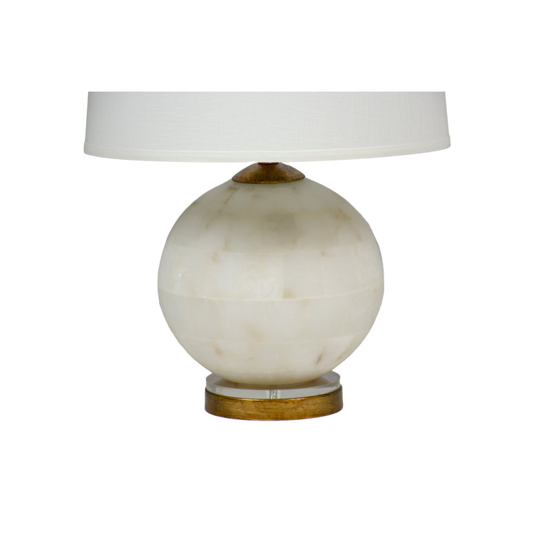 Gilded Gold and Alabaster Table Lamp with Linen Shade