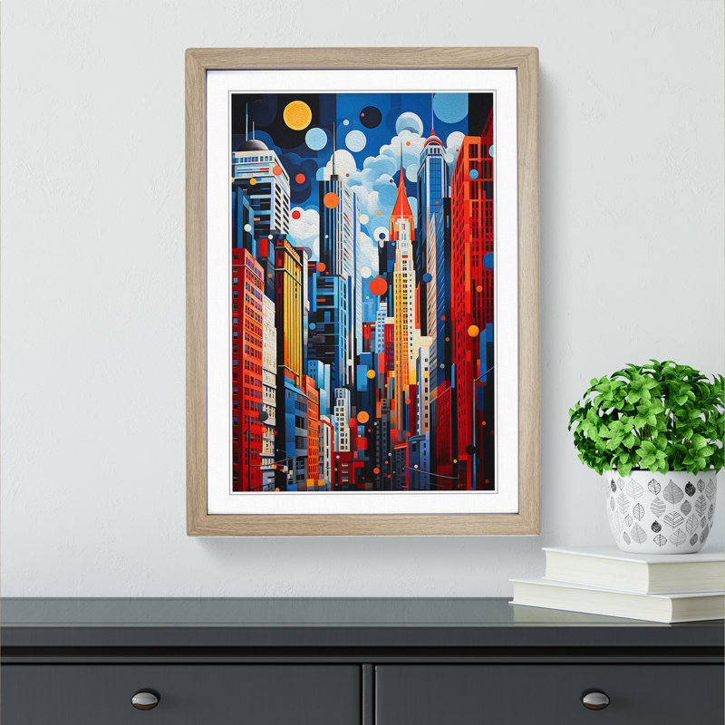 New York Orphism No.2 1 Piece Single Picture Frame Wall Art, 34cm H x 25cm W x 2cm D, Oak Framed