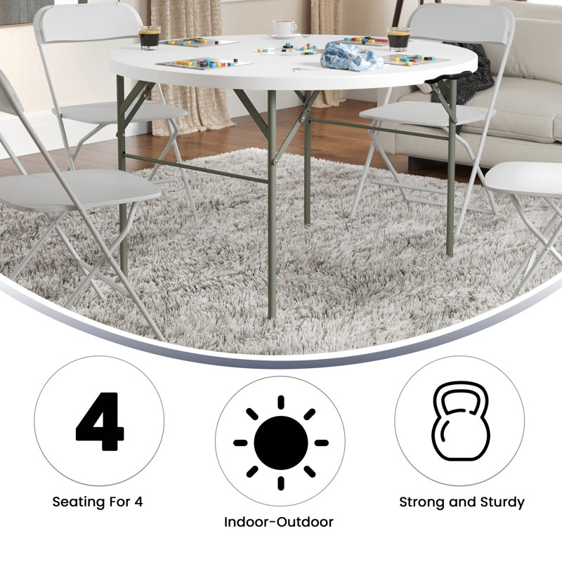 Gray Metal Frame Round White Plastic Folding Table