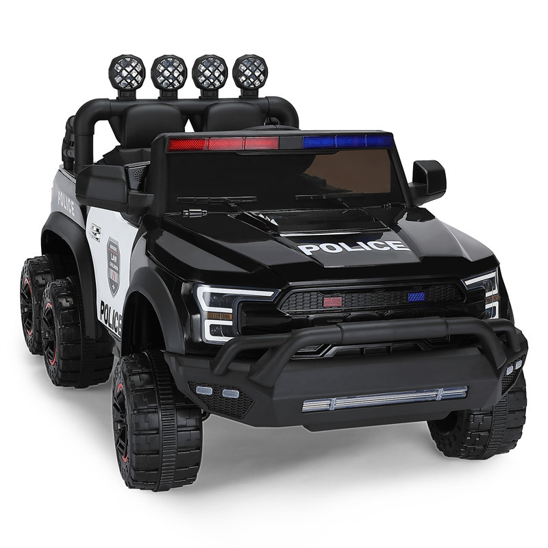 Black 12V Kids Ride-On Police Car with Remote Control
