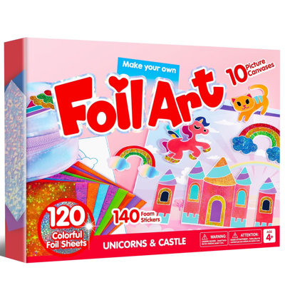Fashion Foil Art Kit for Kids, Mess Free Travel Toys with Foil Foam Stickers, Christmas Birthday Gift for Boys and Girls Ages 4 and Up
