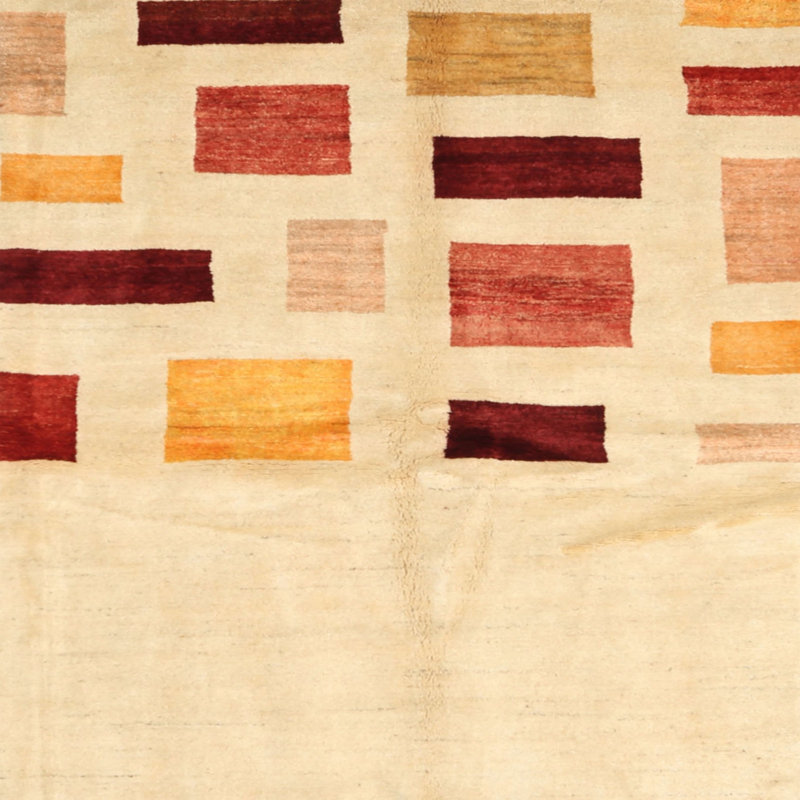 Tapis contemporain beige / rouge / brun, Carré 5 pi
