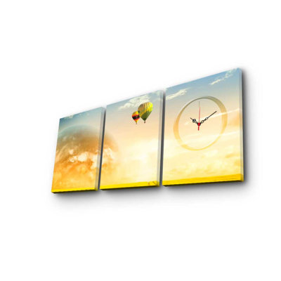 Ensemble de 3 horloges murales élégantes en toile décorative, toile suède, taille totale: 35,4 x 15,0 pouces | 100% cadre en bois, épaisseur: 1,2 po | Parfait pour la décoration intérieure, l'esthétique moderne et l'heure unique