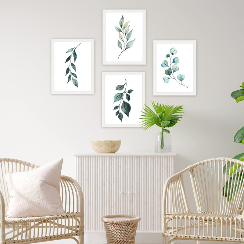 "Forest Plant", ensemble de 4 impressions murales encadrées "Forest Plant", H 10 po x l 8 po x P 1 po, Blanc