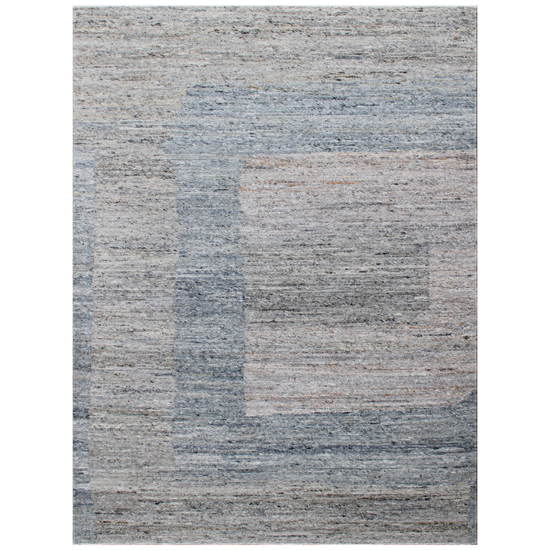 Tapis rectangulaire en laine noué à la main gris / bleu / orange, Rectangle 9 pi x 12 pi