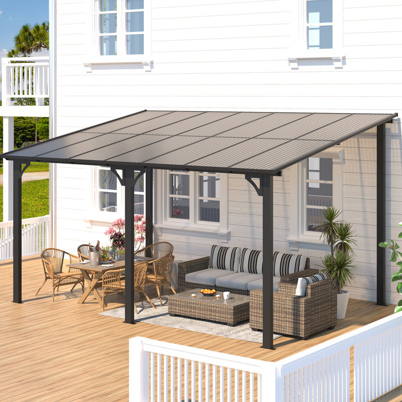 Pergola en aluminium avec auvent, 14 pi x 10 pi, Noir