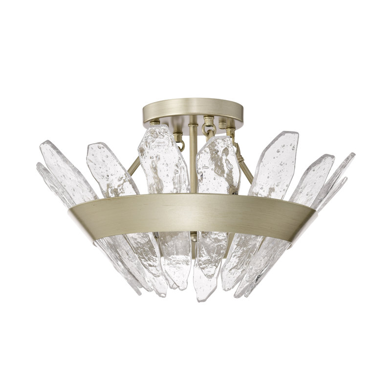 Plafonnier encastré 3 lumières en verre grainé moderne 19,1 po Daisy - Champagne brossé argent, Champagne argenté brossé