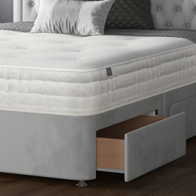 Urbank Divan Bed Base, Silver, Kingsize (5'), 2 Foot-end Drawers