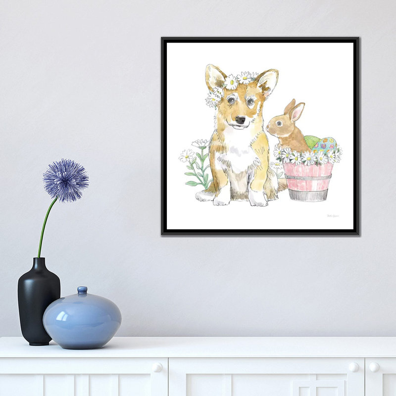 « pâques pups i », impression sur toile, H 18 po x l 18 po x P 1,5 po, Toile avec cadre noir, Pas de tapis