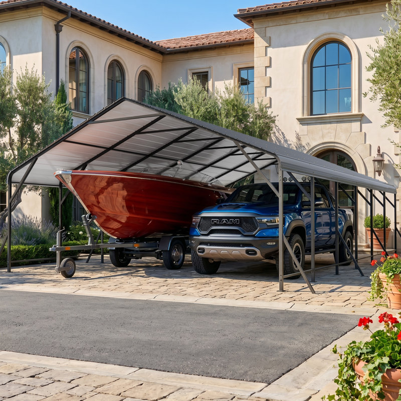 Abri d'auto en métal robuste l 20 pi x P 30 pi, grand abri de jardin pour plusieurs véhicules