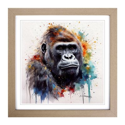 Gorilla Watercolour No.1 - Single Picture Frame Square Print on Wood