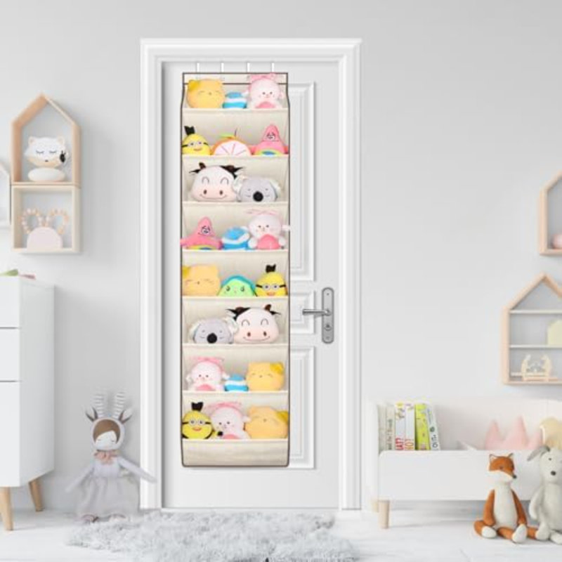 Organisateur de chaussures à suspendre au-dessus de la porte pour garde-robe avec grandes poches profondes, étagère à chaussures étroite pour le rangement des bottes suspendues, beige