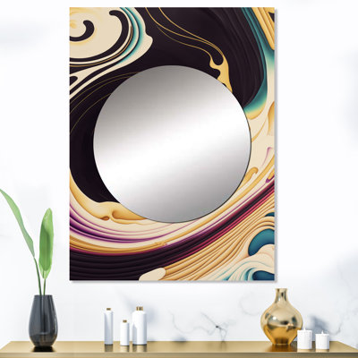Encre mauve, dorée et bleue Inklen II - miroir abstrait en spirale, miroir mural moderne unique, impression d'art en métal