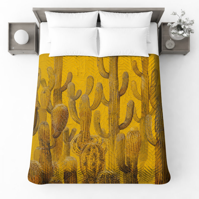 Yellow Cactus Landscape Quilted Bedspread All Sizes, Queen