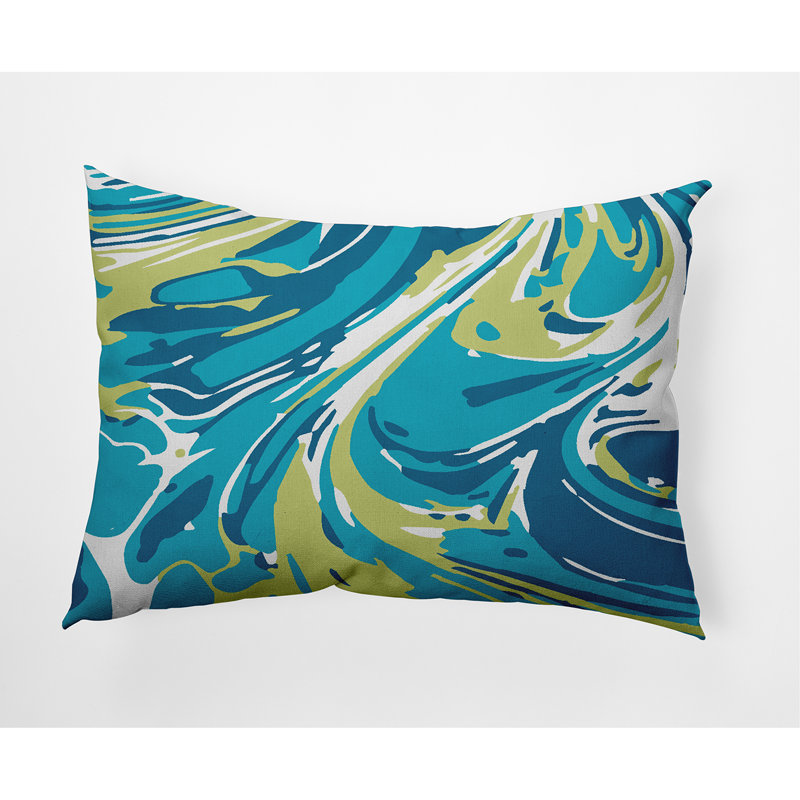 Abstract Outdoor Reversible Throw Pillow, Turquoise