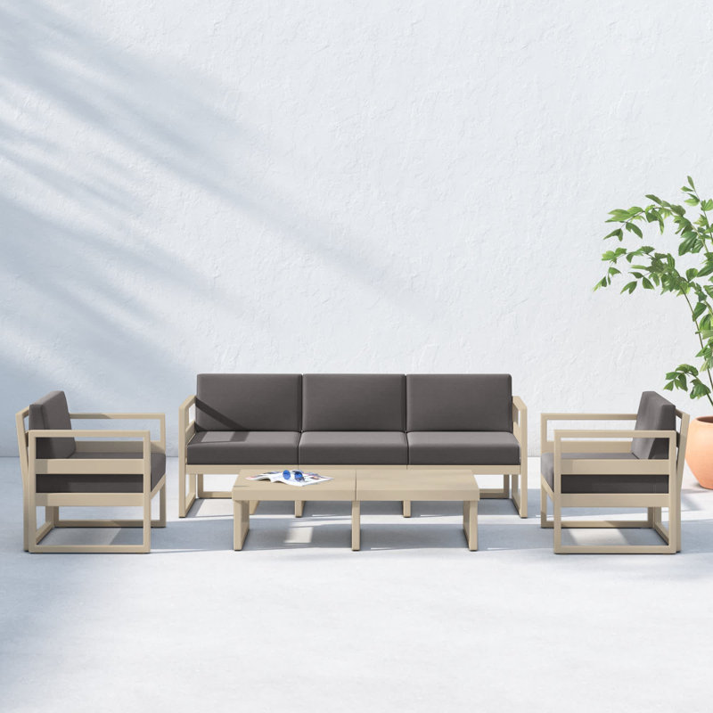 Lane 5 - Person Patio Conversation Set with Cushions, Taupe, Canvas Charcoal Sunbrella® Canvas