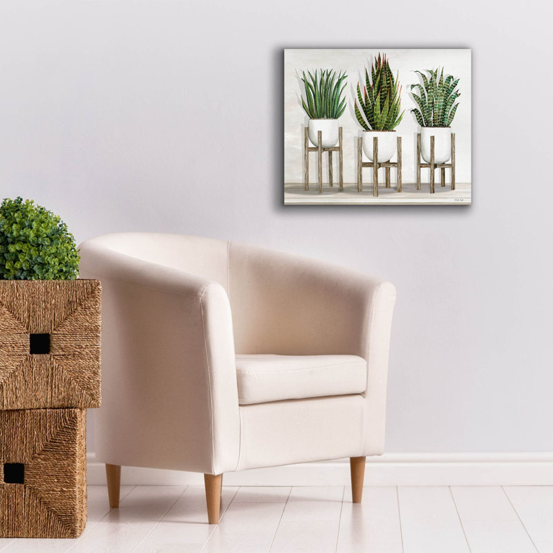 «White Pots on Stands I» par Cindy Jacobs, art mural sur toile, 30 po x 26 po, H 20 po x l 24 po x P 0,75 po