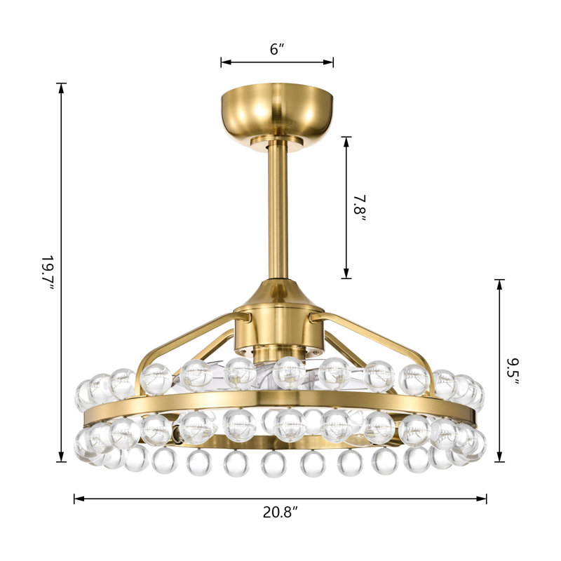 Jackeline 20.8'' 7 - Blade Crystal Ceiling Fan with Remote and Light Kit, Brass with Clear Blades
