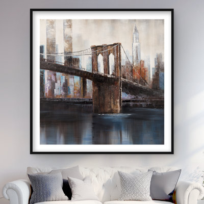 Pont urbain de Brooklyn - impression mate encadrée bleue