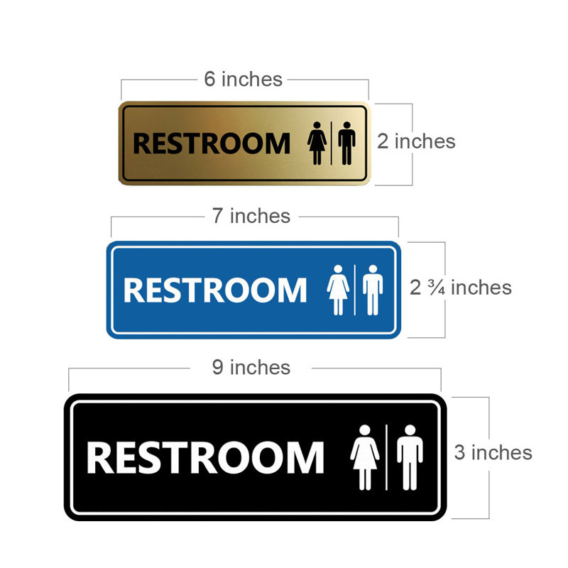 Standard All Gender Restroom Sign, Black, 3" H x 9" W x 1" D