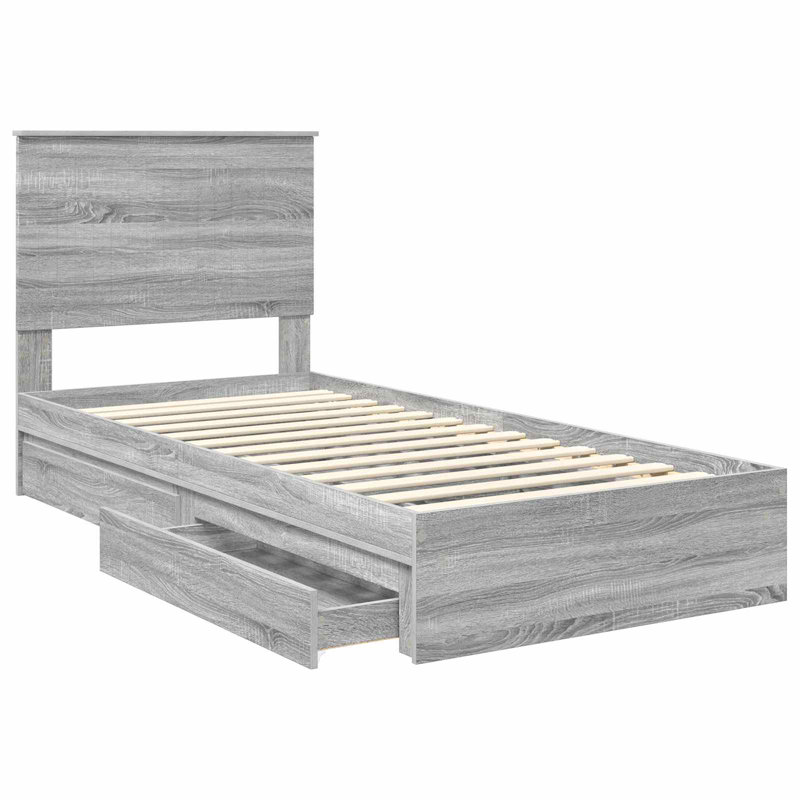  Bed Frame With Drawer Engineered Wood, Single (3'), Grey Sonoma