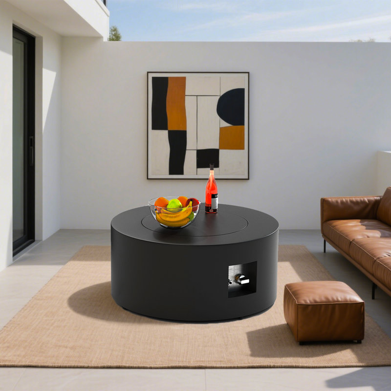 Dark Gray Outdoor Propane Fire Pit Table with Hidden Tank Storage, Black