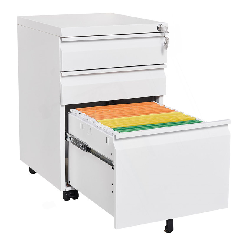 3-Drawer Mobile File Cabinet with Lock, 5 Wheels (2 Brakes + Anti-Tip), Cold Rolled Steel, Fully Assembled for Home Office, Fits Letter/Legal/A4 Files