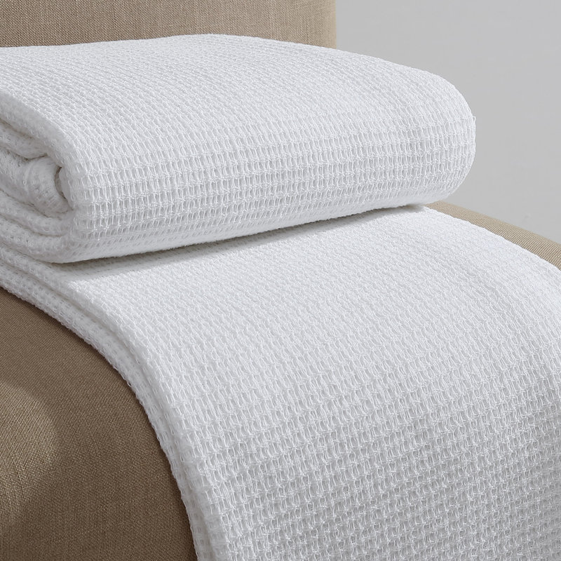 Calvin Klein Honeycomb Cotton Solid Reversible Blanket, White, King