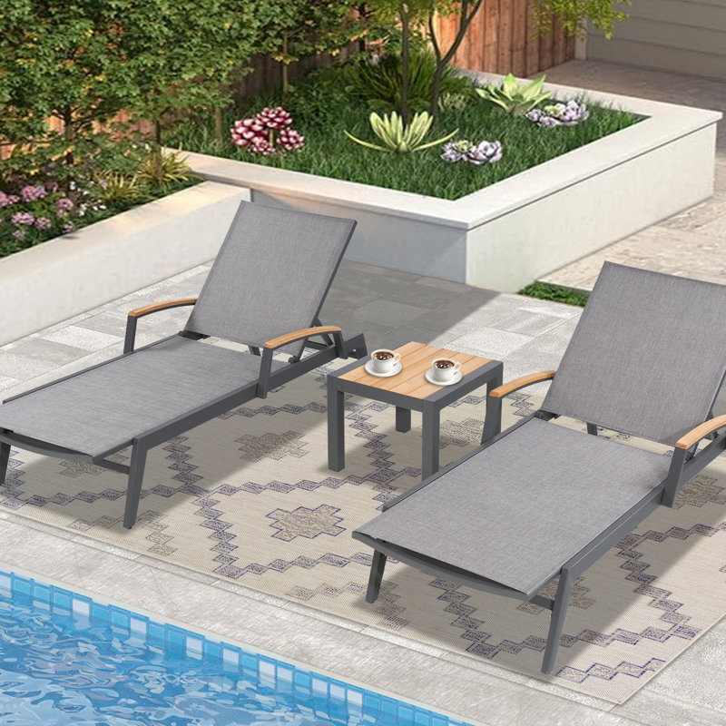 Patio Rectangular 21.7"L X 19.7"W Aluminum Side Table With Teak Wood Tabletop
