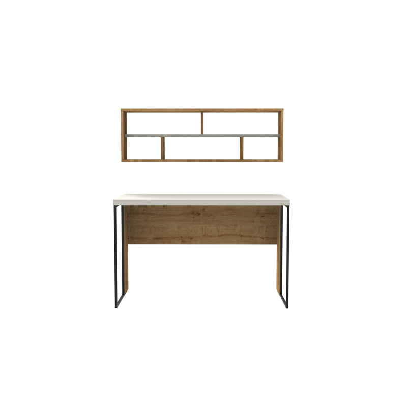 Traudel Writing Desk With Wall Shelf, Oak/White