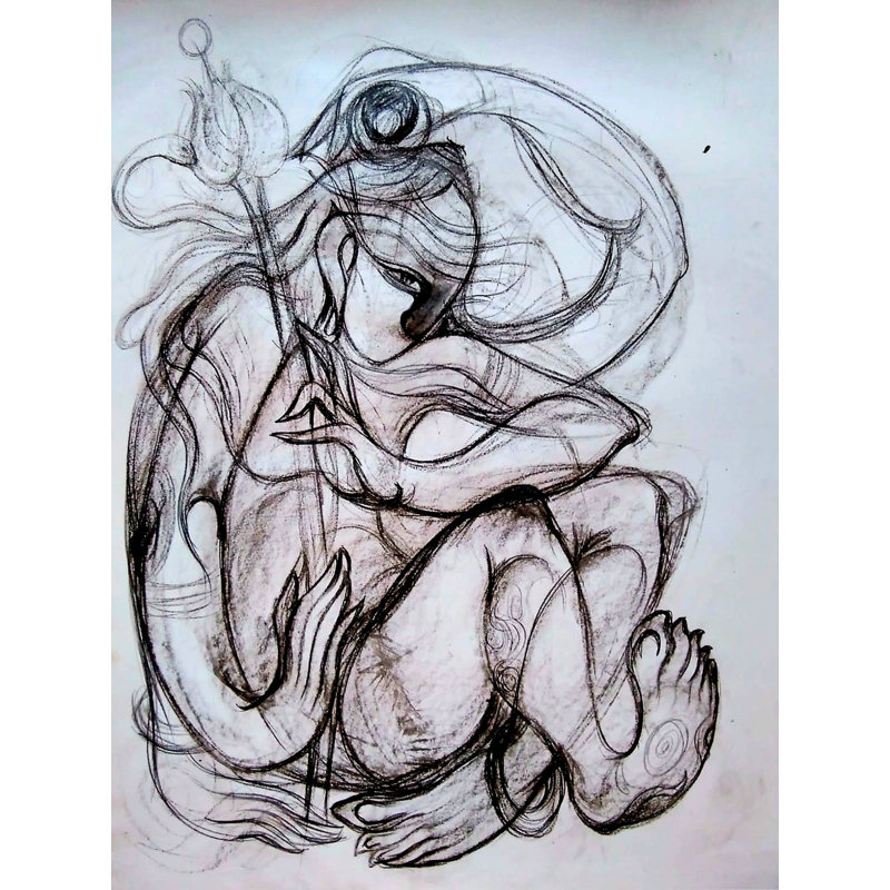 Shiva se tenant assis | Gris anthracite sur papier | Par Devendra S Potdukhe