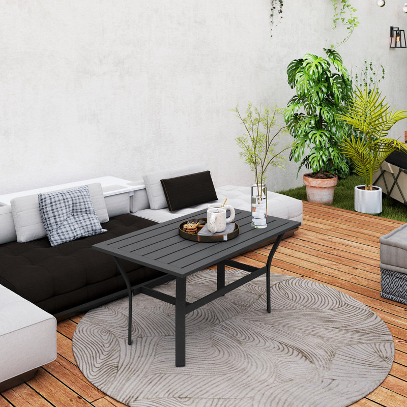 Metal Outdoor Coffee Table, Outdoor Side Table, Black, Black