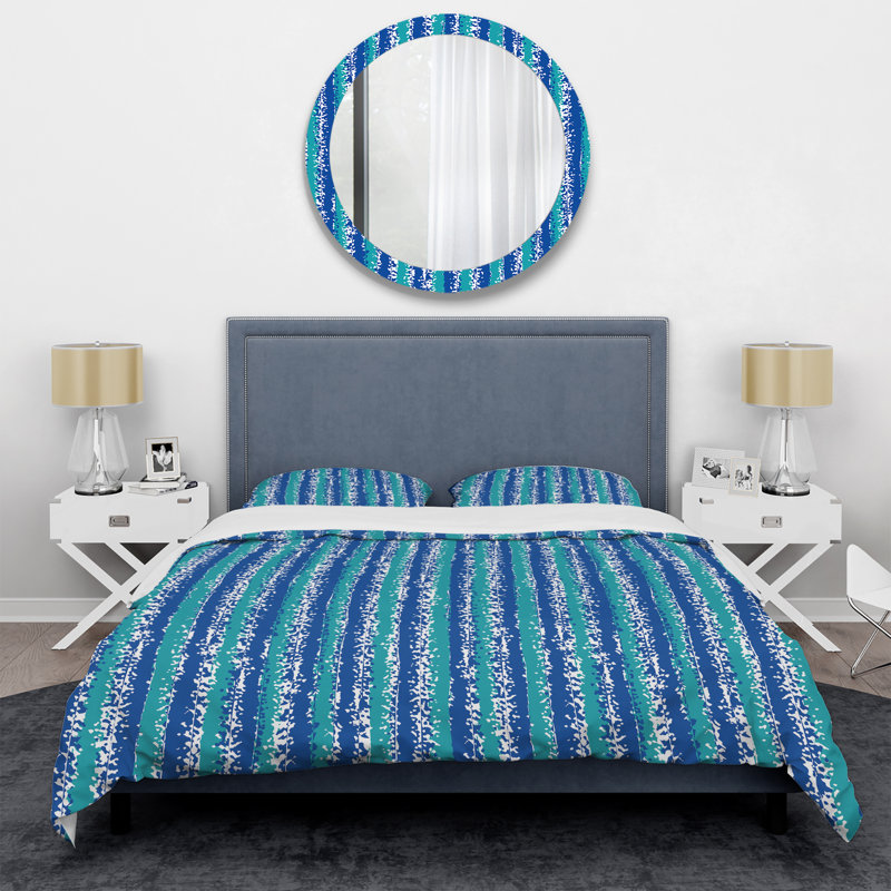 Blue Grunge Striped Polyester Striped Duvet Cover, Twin Duvet Cover + 1 Standard Sham