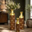 Ensemble de 3 vases décoratifs en métal à motif de feuilles rustiques