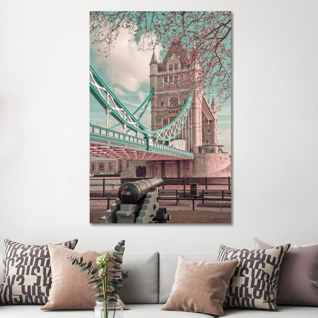 London Tower Bridge In Detail | Urban Vintage Style by Melanie Viola - Wrapped Canvas Print