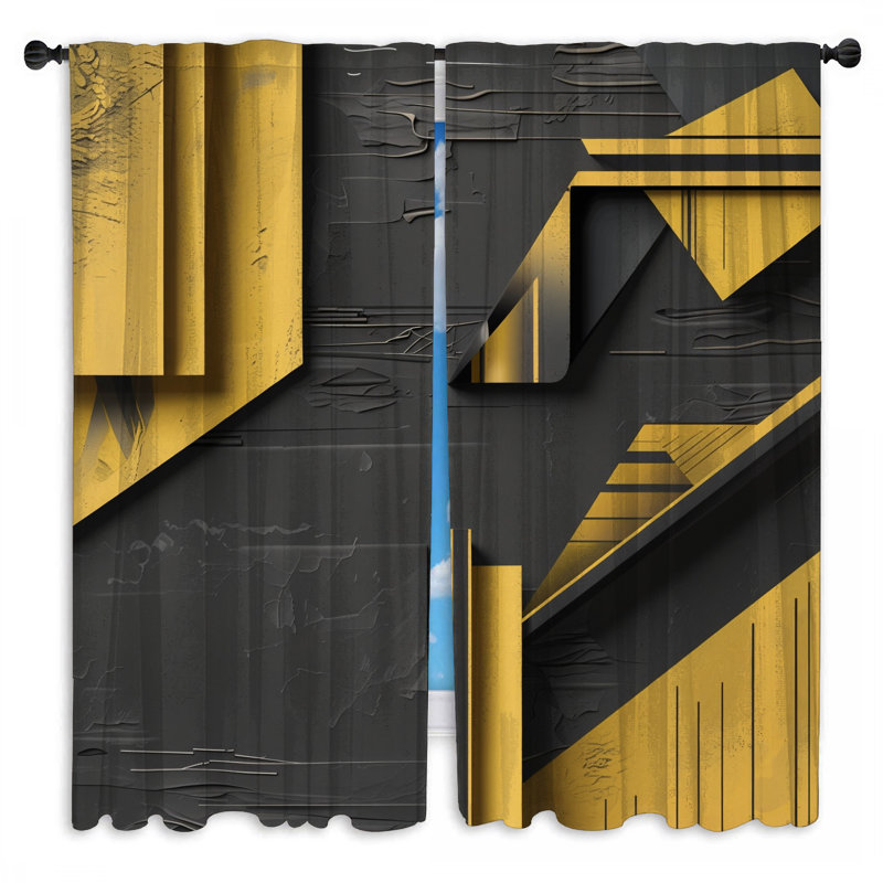 Rideaux de fenêtre noirs à géométrie diaphane et obscurcissant - 2 panneaux, 40 po x 80 po - 2 panneaux