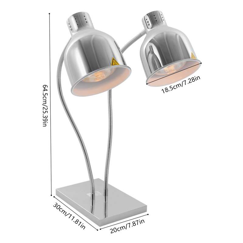 Lampe chauffante 500 W à 2 têtes, Argent