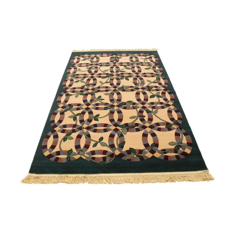 Beige Floral Machine-Made 5X8 Modern Rug