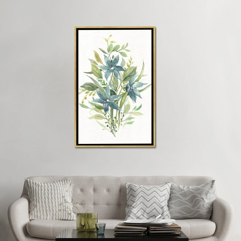 «Greenery I» par Carol Robinson - reproduction d'art, H 40 po x l 26 po x P 1,5 po, Toile encadrée d'or, Pas de tapis