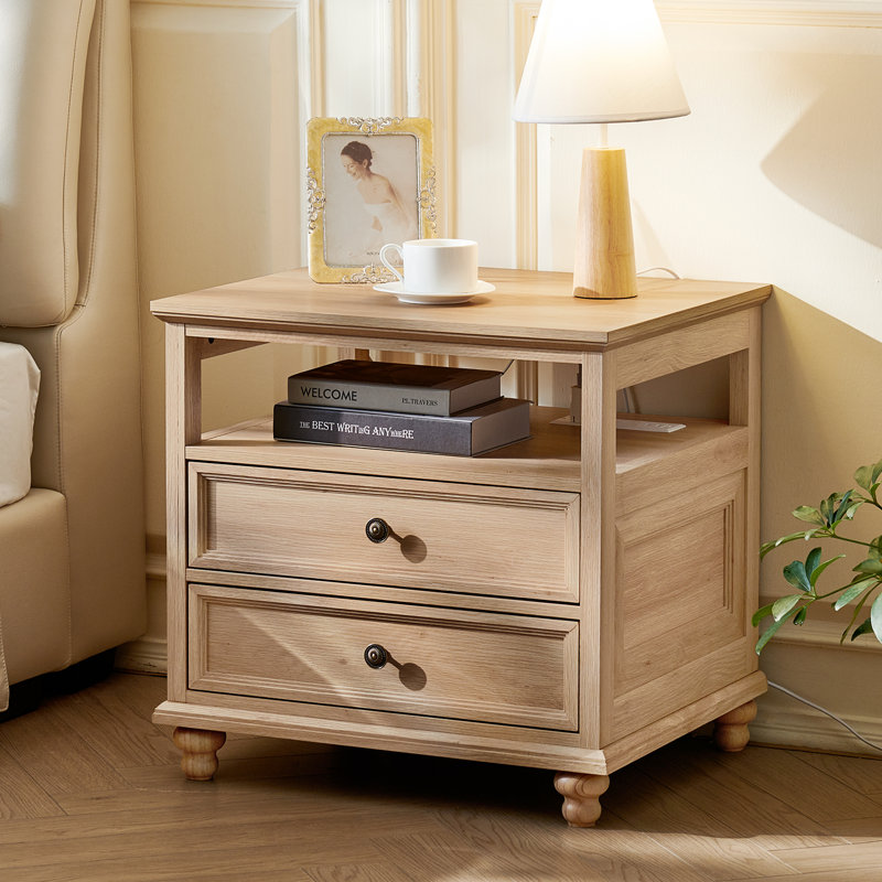 Farmhouse Nightstand, 24" Wide End Table With 2 Drawers, Dresser For Bedroom, Bed Side Table Chest Of Drawers Cabinet,Wood Night Stand For Living Room, Closet