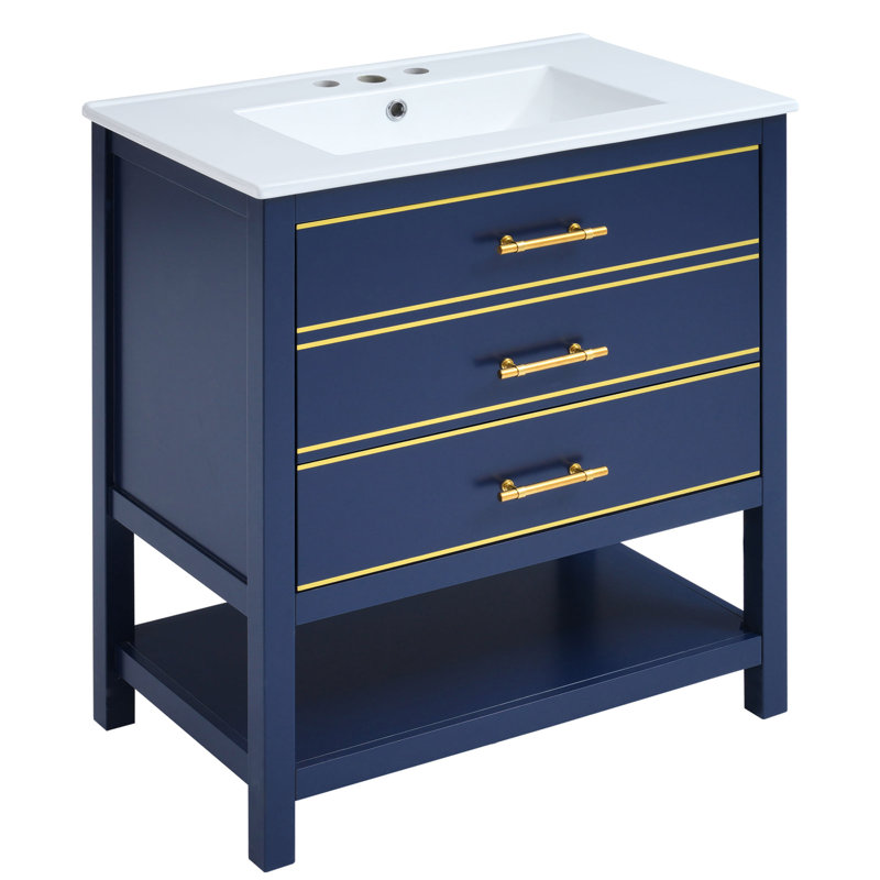 Ensemble de meuble-lavabo 30 po bleu / blanc avec deux tiroirs, Bleu